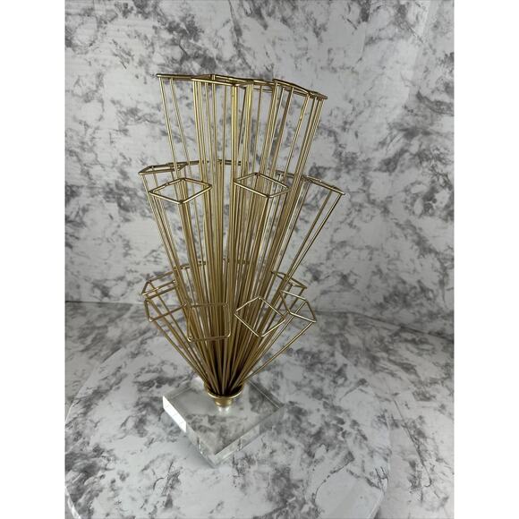 Modernist Gold Geometric Escher Perspective Cube Sculpture Clear Lucite Base - Picture 3 of 8